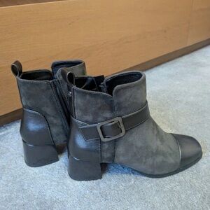 Chic Black and Gray Ankle Boots with Buckle